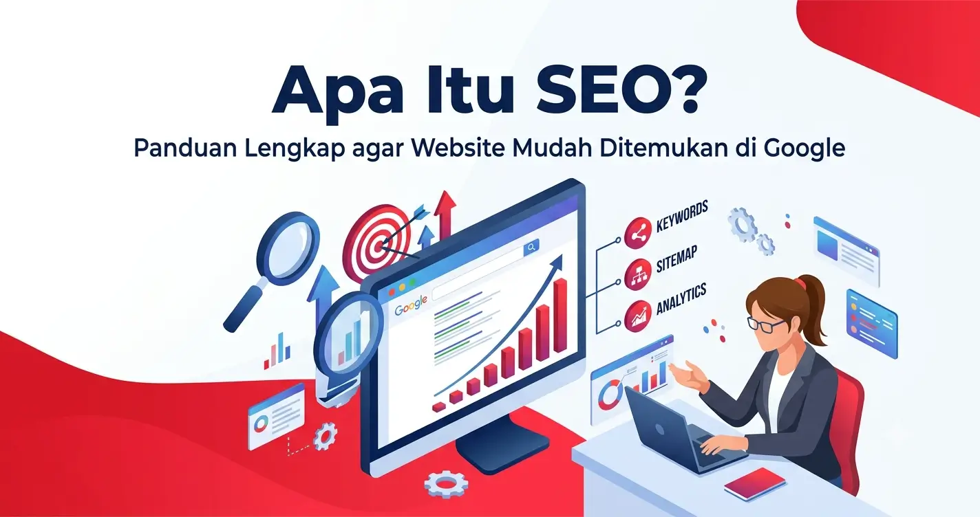 Apa itu SEO beserta ilustrasi cara kerja Search Engine Optimization untuk membantu website muncul di hasil pencarian Google.