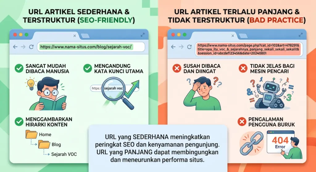 Jangan Asal Tulis! Cara Membuat Artikel SEO Friendly yang Disukai Google dan Nyaman Dibaca 3 perbandingan url artikel yang seo